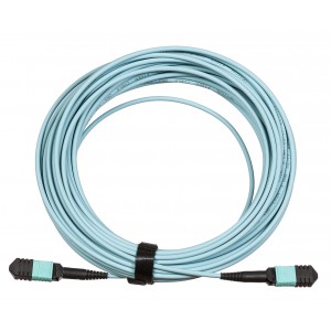 Сборка кабельная TopLan MPO-MPO, 12 волокон OM3, тип B (Key Up-Key Up), низкие потери, LSZH, 15 м, аква